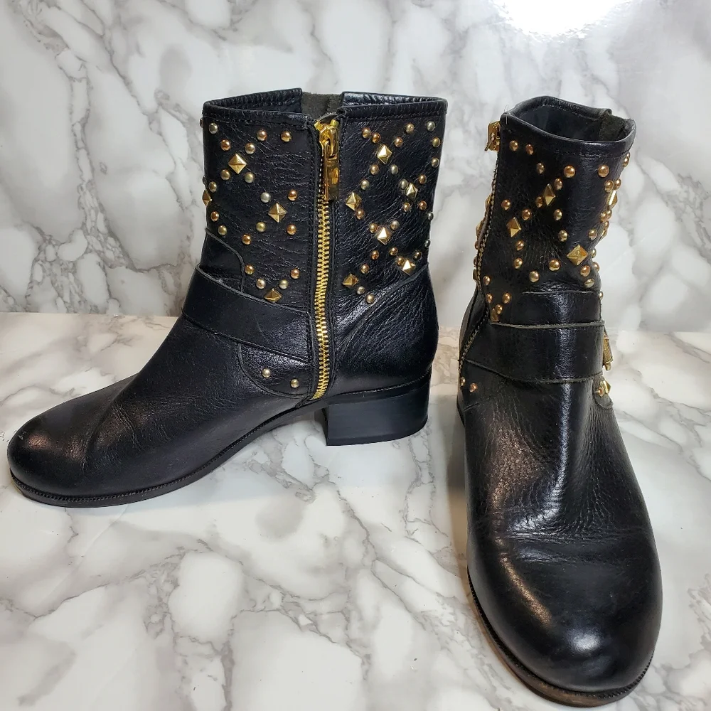 I.N.C Golf Studded Black Leather Ankle Boots 7.5